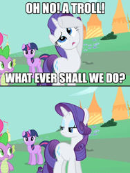 Size: 417x556 | Tagged: safe, derpibooru import, rarity, spike, twilight sparkle, dragon, pony, unicorn, caption, image macro