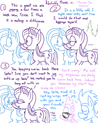 Size: 4779x6013 | Tagged: safe, artist:adorkabletwilightandfriends, derpibooru import, soarin', spike, starlight glimmer, trixie, dragon, pegasus, pony, unicorn, comic:adorkable twilight and friends, absurd resolution, adorkable friends, chest fluff, cold, comic, dialogue, exercise, eyes on the prize, female, friends, humor, jiggle, lidded eyes, lineart, looking back, male, mare, pervert, plot, smiling, stallion, sunglasses, walking, wiggle