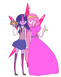 Size: 830x1049 | Tagged: safe, artist:giraffewizardry, derpibooru import, twilight sparkle, adventure time, clothes, crossover, dress, humanized, princess bubblegum, skinny, skirt