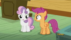Size: 1280x720 | Tagged: safe, screencap, apple bloom, princess luna, scootaloo, sweetie belle, alicorn, earth pony, pegasus, pony, unicorn, bloom and gloom, animated, balloon rainbow dash, clubhouse, crusaders clubhouse, cutie mark crusaders, dream walker luna, female, filly, lucid dreaming, mare, nyan dash, rainbow dash poster, scootaloo can fly