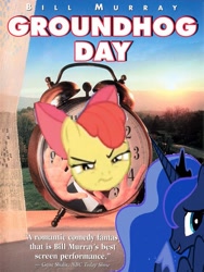 Size: 771x1028 | Tagged: safe, apple bloom, princess luna, alicorn, pony, bloom and gloom, 1000 hours in ms paint, bad edit, groundhog day, movie poster, ms paint