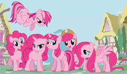 Size: 1681x985 | Tagged: safe, color edit, derpibooru import, applejack, fluttershy, pinkie pie, rainbow dash, rarity, twilight sparkle, earth pony, pegasus, pony, unicorn, mane 6 recolors, mane six, pink, xk-class end-of-the-world scenario