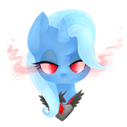 Size: 1024x1024 | Tagged: safe, artist:grandifloru, derpibooru import, trixie, pony, unicorn, alicorn amulet, bust, glowing eyes, grin, portrait, smiling, solo, vector