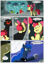 Size: 2400x3429 | Tagged: safe, artist:brainsucks, apple bloom, princess luna, alicorn, pony, bloom and gloom, comic, dialogue, persona, persona 3, shadow, shadow bloom