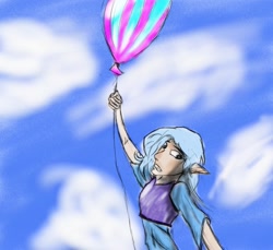 Size: 1200x1100 | Tagged: safe, artist:someonewithj, derpibooru import, trixie, human, balloon, elf ears, humanized, light skin, solo