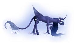 Size: 2528x1488 | Tagged: safe, artist:freyiejj, princess luna, alicorn, classical unicorn, pony, curved horn, leonine tail, raised hoof, solo