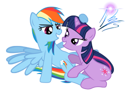 Size: 8000x6000 | Tagged: safe, artist:nightmaremoons, derpibooru import, rainbow dash, twilight sparkle, pegasus, pony, absurd resolution, female, lesbian, shipping, show accurate, simple background, transparent background, twidash, vector, wallpaper