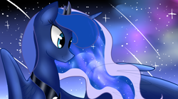 Size: 1800x1010 | Tagged: safe, artist:papaii123, princess luna, alicorn, pony, female, horn, mare, solo, stars