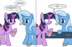 Size: 1204x800 | Tagged: safe, artist:dekomaru, derpibooru import, trixie, twilight sparkle, pony, ask, female, lesbian, milestone, shipping, tumblr, tumblr:ask twixie, twixie