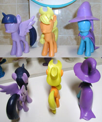 Size: 722x862 | Tagged: safe, derpibooru import, applejack, trixie, twilight sparkle, twilight sparkle (alicorn), alicorn, earth pony, pony, female, funko, hat, mare, prototype, toy, trixie's cape, trixie's hat