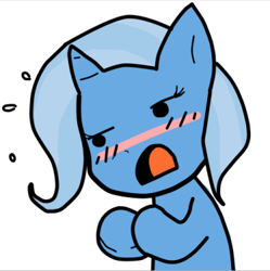 Size: 375x376 | Tagged: artist needed, safe, derpibooru import, trixie, pony, unicorn, blushing, female, mare, reaction image, solo, tsundere