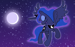 Size: 1920x1200 | Tagged: safe, artist:mattbas, princess luna, alicorn, pony, eyes closed, flying, moon, solo, stars