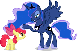 Size: 9150x6000 | Tagged: safe, artist:caliazian, apple bloom, princess luna, alicorn, pony, bloom and gloom, .ai available, absurd resolution, grin, simple background, spread wings, transparent background, vector