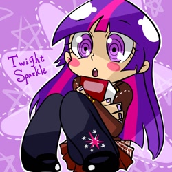 Size: 1024x1024 | Tagged: safe, artist:flashblue, derpibooru import, twilight sparkle, book, clothes, humanized, pixiv, skirt