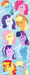 Size: 800x2000 | Tagged: safe, artist:yoshimarsart, derpibooru import, applejack, derpy hooves, fluttershy, pinkie pie, rainbow dash, rarity, starlight glimmer, sunset shimmer, trixie, twilight sparkle, earth pony, pegasus, pony, unicorn, :, beady eyes, mane six