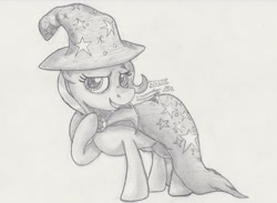 Size: 1024x749 | Tagged: safe, artist:inurantchan, derpibooru import, trixie, pony, unicorn, female, mare, monochrome, solo, traditional art