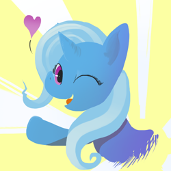 Size: 750x750 | Tagged: safe, artist:science mango, derpibooru import, trixie, pony, unicorn, female, heart, mare, solo, wink