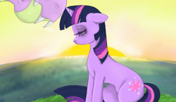 Size: 1065x616 | Tagged: safe, artist:colorlesscupcake, derpibooru import, spike, twilight sparkle, dragon, crying, older, sad