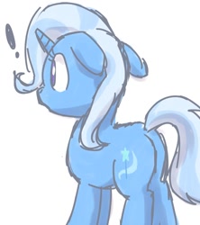 Size: 800x900 | Tagged: safe, artist:yosixi, derpibooru import, trixie, pony, unicorn, butt, exclamation point, female, floppy ears, mare, plot, simple background, solo, white background