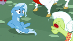 Size: 1280x720 | Tagged: safe, derpibooru import, screencap, bulk biceps, clarity cut, granny smith, trixie, pony, all bottled up, anger magic, magic