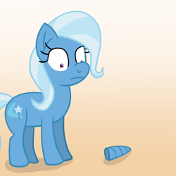 Size: 1280x1280 | Tagged: safe, artist:solarfm, derpibooru import, trixie, pony, unicorn, female, gradient background, mare, missing horn, solo, worried