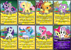 Size: 1592x1129 | Tagged: safe, artist:terry, derpibooru import, apple bloom, applejack, fluttershy, pinkie pie, rainbow dash, rarity, scootaloo, spike, sweetie belle, twilight sparkle, dragon, earth pony, pegasus, pony, unicorn, card game, cutie mark crusaders