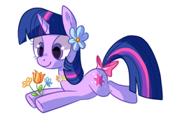 Size: 618x418 | Tagged: safe, artist:reuniclus, derpibooru import, twilight sparkle, cute, flower, solo, twiabetes