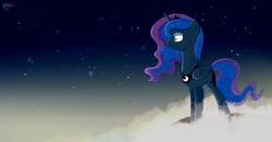 Size: 994x522 | Tagged: safe, artist:kodabomb, princess luna, alicorn, pony, cloud, night, solo, stars