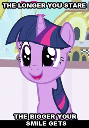 Size: 480x686 | Tagged: safe, derpibooru import, twilight sparkle, image macro, meme, smiling