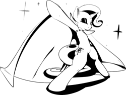 Size: 1280x974 | Tagged: safe, artist:kryptchild, derpibooru import, trixie, pony, armpits, bipedal, black and white, cape, clothes, grayscale, monochrome, solo