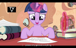 Size: 960x600 | Tagged: safe, derpibooru import, screencap, twilight sparkle, it's about time, tv rating, youtube caption