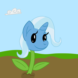 Size: 1280x1280 | Tagged: safe, artist:solarfm, derpibooru import, trixie, beady eyes, cloud, female, flower, flower pony, plant, solo, wat