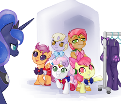 Size: 1916x1650 | Tagged: safe, artist:littlebuster-k2, apple bloom, babs seed, dinky hooves, princess luna, scootaloo, sweetie belle, clothes, cosplay, costume, cutie mark crusaders, sailor jupiter, sailor mars, sailor mercury, sailor moon, sailor venus, skirt, skirtaloo