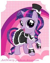 Size: 520x650 | Tagged: safe, artist:yokokinawa, derpibooru import, twilight sparkle, cute, filly, gothic lolita, hat, lolita fashion, solo, top hat