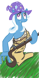 Size: 600x1200 | Tagged: safe, artist:fxcellent, artist:kefkafloyd, artist:spectralunicorn, derpibooru import, trixie, pony, unicorn, collaboration, chair, female, gun, hat, mare, not salmon, solo, wat, wizard hat