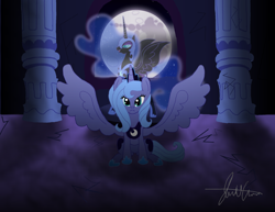 Size: 2200x1700 | Tagged: safe, artist:lunara-nightjewel, nightmare moon, princess luna, alicorn, pony, castle of the royal pony sisters, duality, mare in the moon, moon, s1 luna