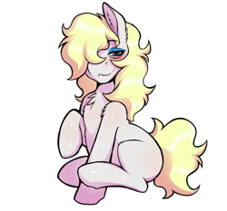 Size: 1850x1724 | Tagged: safe, artist:fiercedeitylynx, derpibooru import, oc, oc only, oc:emma, earth pony, pony, bags under eyes, blonde, blonde mane, blonde tail, blue eyes, chest fluff, female, looking at you, makeup, mare, milf, simple background, sitting, transparent background