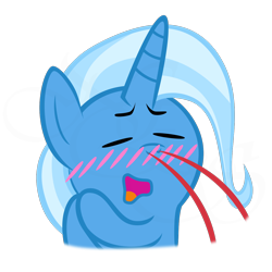 Size: 1300x1300 | Tagged: dead source, safe, artist:navitaserussirus, derpibooru import, trixie, pony, unicorn, blood, blushing, explosive nosebleed, eyes closed, female, mare, nosebleed, reaction image, simple background, solo, transparent background