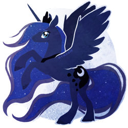 Size: 600x600 | Tagged: safe, artist:hymnsie, princess luna, alicorn, pony, moon, rearing, solo, spread wings