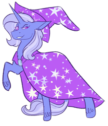 Size: 2200x2550 | Tagged: safe, artist:uunicornicc, derpibooru import, trixie, pony, unicorn, cape, clothes, female, hat, raised hoof, simple background, smiling, solo, transparent background, trixie's cape, trixie's hat