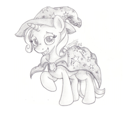 Size: 1024x921 | Tagged: safe, artist:inurantchan, derpibooru import, trixie, pony, unicorn, female, mare, monochrome, solo, traditional art