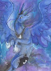 Size: 654x900 | Tagged: safe, artist:thecrochetdragon, princess luna, alicorn, pony, female, horn, mare, solo, traditional art