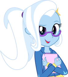 Size: 5794x6516 | Tagged: safe, artist:diamondsword11, derpibooru import, trixie, equestria girls, absurd resolution, adorkable, alternate hairstyle, book, cute, dork, glasses, nerd, nerd pony, ponytail, simple background, solo, transparent background, vector