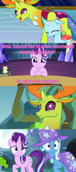 Size: 1280x2874 | Tagged: safe, derpibooru import, edit, edited screencap, screencap, ocellus, starlight glimmer, thorax, trixie, changedling, changeling, pony, unicorn, school daze, to change a changeling, ..., female, implied father and daughter, implied mpreg, king thorax, male, screencap comic