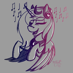 Size: 700x700 | Tagged: safe, artist:midnightsix3, princess luna, alicorn, pony, headphones, lunadoodle, music, music notes, nightwish, solo