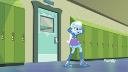 Size: 1280x720 | Tagged: safe, derpibooru import, screencap, trixie, better together, equestria girls, forgotten friendship, boots, clothes, high heel boots, kneesocks, shoes, skirt, socks, solo