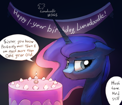 Size: 1400x1205 | Tagged: safe, artist:darkflame75, princess luna, alicorn, pony, cake, lunadoodle, solo, speech bubble