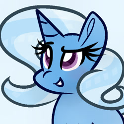 Size: 500x500 | Tagged: safe, artist:glittershine122, derpibooru import, trixie, pony, unicorn, colored pupils, female, mare, raised eyebrow, simple background, solo