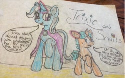 Size: 902x568 | Tagged: safe, artist:minecraft-buddies, derpibooru import, snails, trixie, traditional art