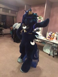 Size: 768x1024 | Tagged: artist needed, safe, applejack, princess luna, rarity, earth pony, pony, fursuit, irl, japan, japan ponycon, photo, plushie, vending machine